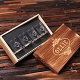 Personalized Set of 4 Shot Glasses in Keepsake Wooden Gift-Box