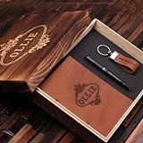 Personalized Men's Gift-Set with Journal, Pen and Keychain in Wood Box