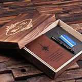 Personalized Gift-Set with Journal, Pen and Luggage Tag in Wood Box