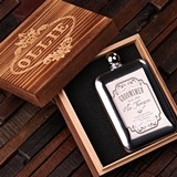 Personalized Stainless Steel Flask in Wood Box (5 Nostalgic Designs)