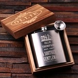 Personalized Steel Flask with Funnel in Wood Box (5 Nostalgic Designs)