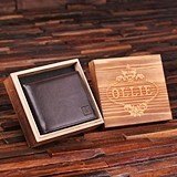 Personalized Engraved Leather Wallet in Wood Box (34 Monogram Designs)