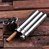 Personalized Stainless Steel Cigar Holder/Flask and Optional Wood Box