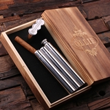 Personalized Stainless Steel Cigar Holder/Flask in Wood Box