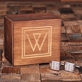 Monogrammed Engraved Classic Rectangular Cuff Links in Wood Gift-Box