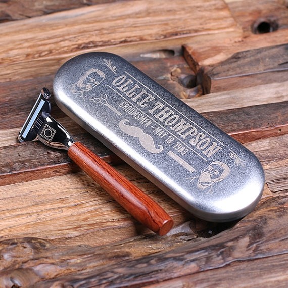 Wood-Handled Mach 3 Razor with Personalized Designer Tin Case