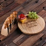 Personalized Bamboo-Wood Round Cheese Serving Board with Tools & Stand