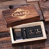 Gentleman's Gift-Set w/ Oval Cuff-Links, Money-Clip, Tie-Clip in Wood Box