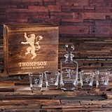 Personalized Medieval Lion Crest Whiskey Decanter Set w/ Wood Gift Box