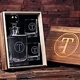 Monogrammed Decanter w/ Double Old-Fashioned Glasses in Wood Gift Box