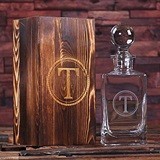 Monogrammed Whiskey Decanter with Domed Stopper in Wood Gift Box