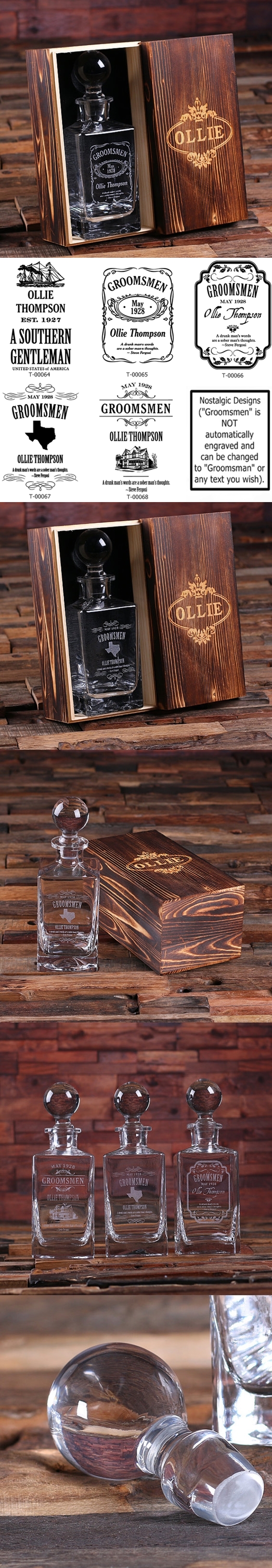 Personalized Decanter with Domed Stopper in Wood Gift-Box (5 Designs)