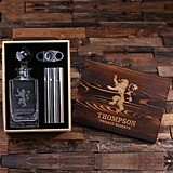 Personalized Medieval Lion Crest Decanter, Cigar Holder/Flask & Cutter