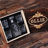 Personalized Whiskey Decanter, Whiskey Rocks Glasses and Wood Gift-Box