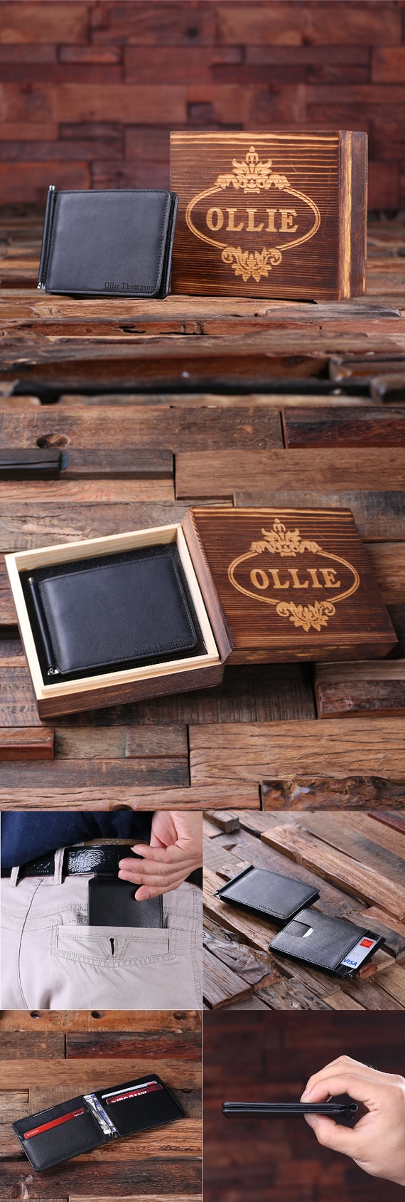 Personalized Leather Bifold Slim Wallet Money Clip With Wood Gift Personalized Leather Bifold Slim Wallet Money Clip With Wood Gift Box Gifts And Party Favors