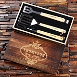 Personalized Engraved 4-piece BBQ Grill Tools Set in Wooden Gift-Box