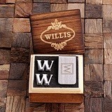 Personalized Initial Design Cuff Links and Money Clip in Wood Gift-Box