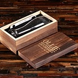 Personalized Pilsner Beer Glass and Bottle Opener in Engraved Wood Box