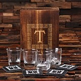 Monogrammed Gift-Set with 4 Whiskey Glasses & 4 Rustic Slate Coasters