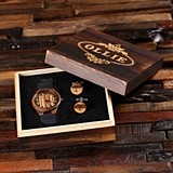 Personalized Tiger-Bamboo-Wood Watch and Cuff Links in Wood Gift-Box