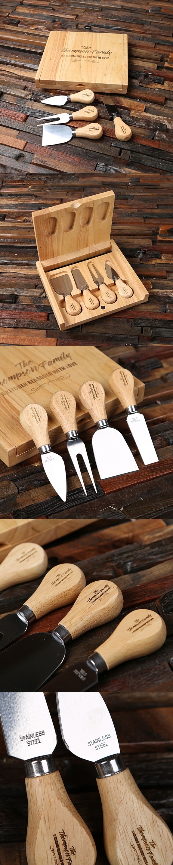 Personalized Cheese Serving Tray/Cutting Board with Four Cheese Tools