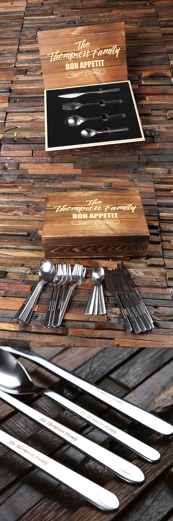 Personalized 24 pc Stainless-Steel Cutlery Set in Keepsake Wooden Box