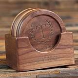 Laurel Crest Monogram Wood Coasters with Holder Stand (Set of 6)