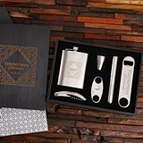 Personalized Gentleman's Drinks & Cigar Accessory Gift-Set with Flask