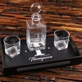 Personalized Whiskey Decanter, Rocks Glasses & Wood Bar Tray Gift-Set