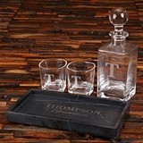 Personalized Whiskey Decanter, Rocks Glasses and Marble Bar Tray Set