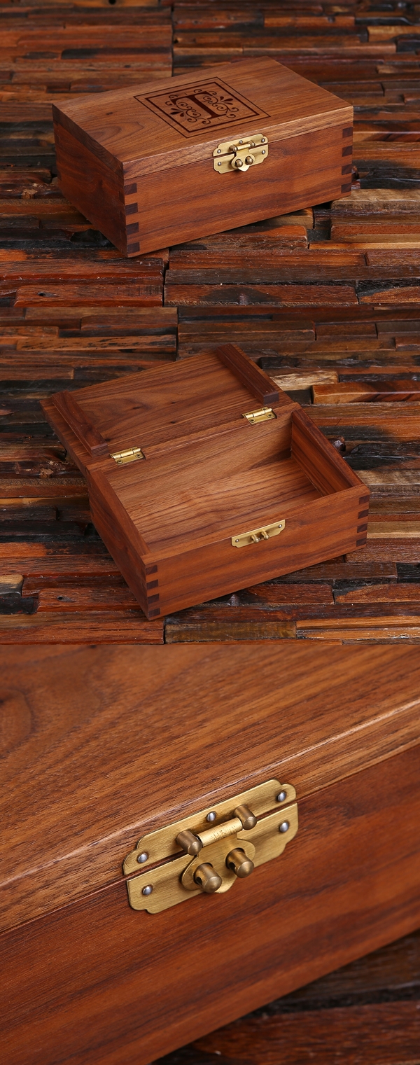 Keepsake Walnut Wood Box with Flourish Monogram Initial on Lid