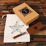 Personalized Walnut Wood Pens & Wood Stationery Tray in Kraft Gift-Box