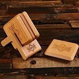 Personalized Black-Walnut or Beech-Wood Coasters with Stand (Set of 4)
