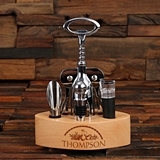 Stainless 6-pc Wine Accessories Tool Set in Personalized Wood Holder