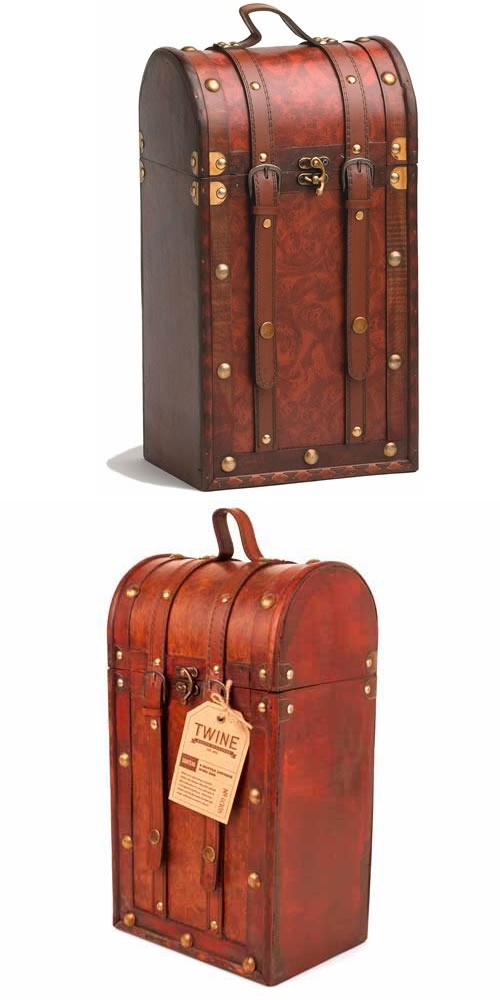 Chateau: 2 Bottle Antique-Look Treasure Chest Wood Wine Box by Twine