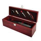 Cherry-Stained-Wood Wine Bottle Gift-Box with Accessory Set by True