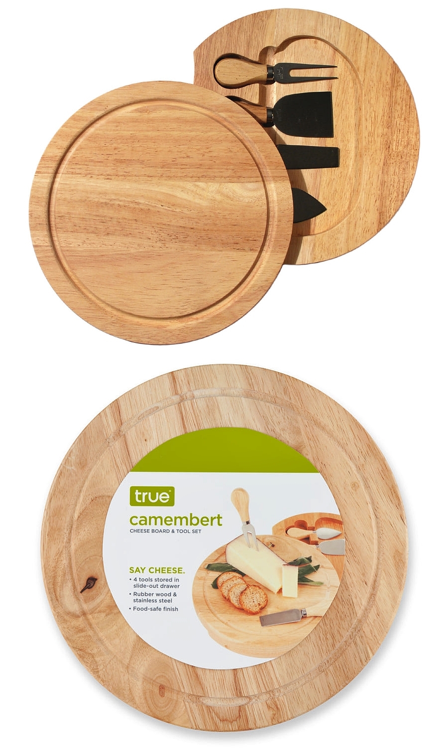 "Camembert" Rubber-Wood Cheese Board & Tool Set by True