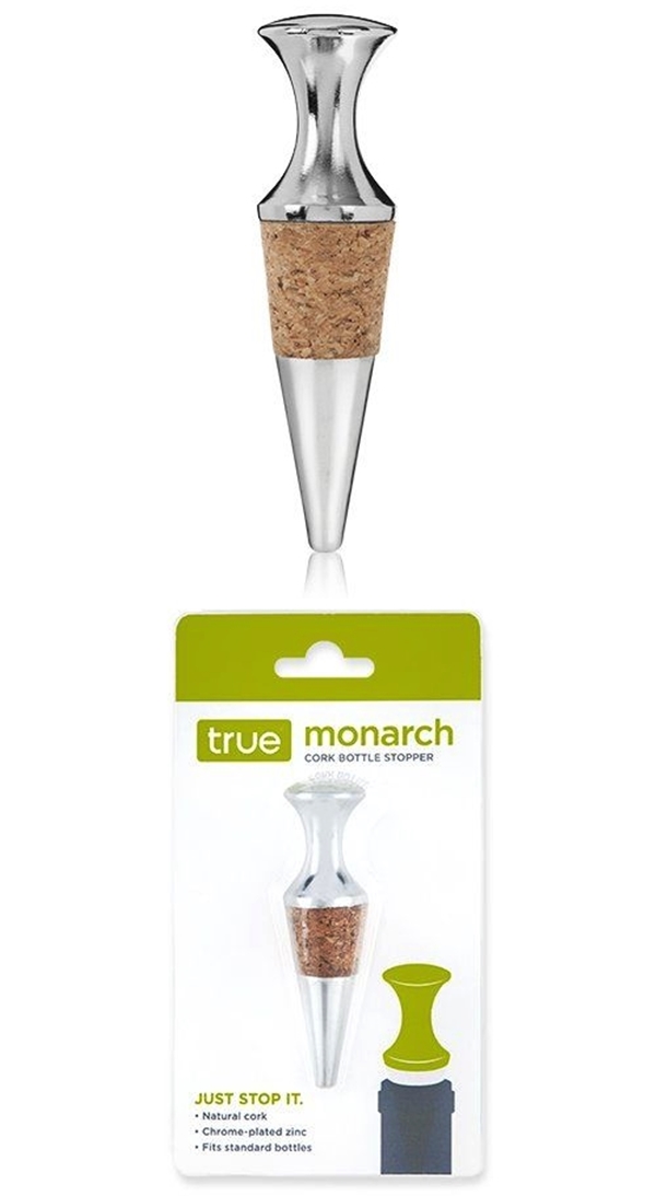 Monarch: Natural Cork and Chrome-Plated Bottle Stopper by True