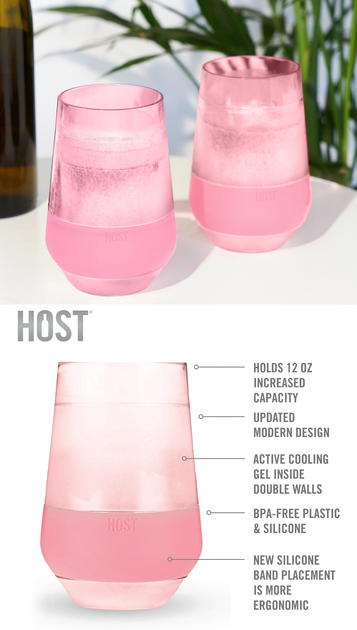 Wine FREEZE XL Cooling Cups in Tinted Blush Pink by HOST (Set of 2)