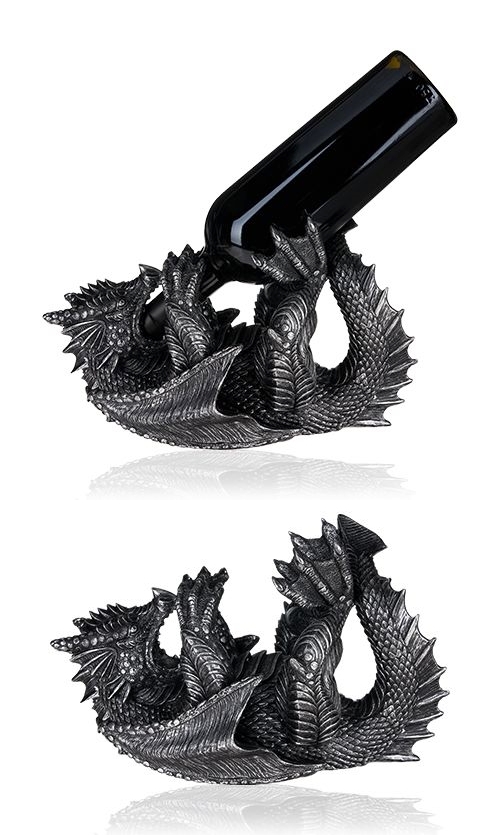 Dramatic Dragon Wine Bottle Holder/Tabletop Fantasy Figurine by True