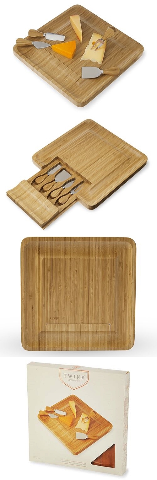 Four-Piece Bamboo Cheese Board and Knife Set by Twine