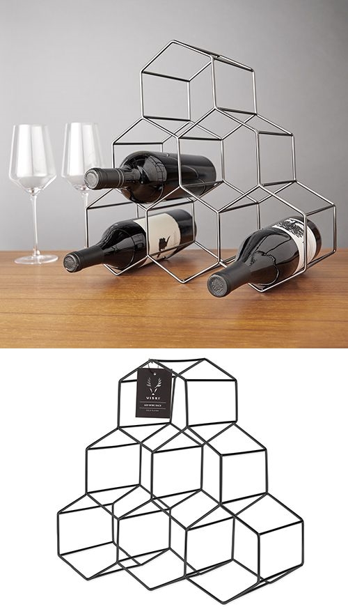 Gunmetal-Plated Geo Hexagon Counter-Top 6-Bottle Wine Rack by VISKI
