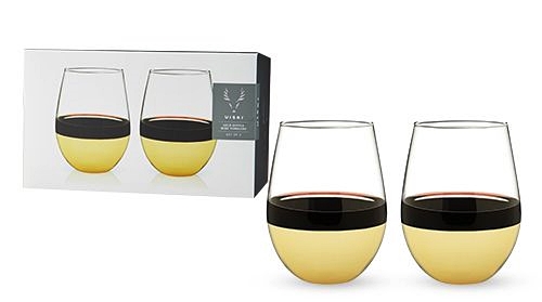 Gold-Dipped Stemless Wine Glasses/Tumblers by VISKI (Set of 2)