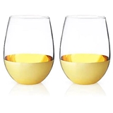 Gold-Dipped Stemless Wine Glasses/Tumblers by VISKI (Set of 2)
