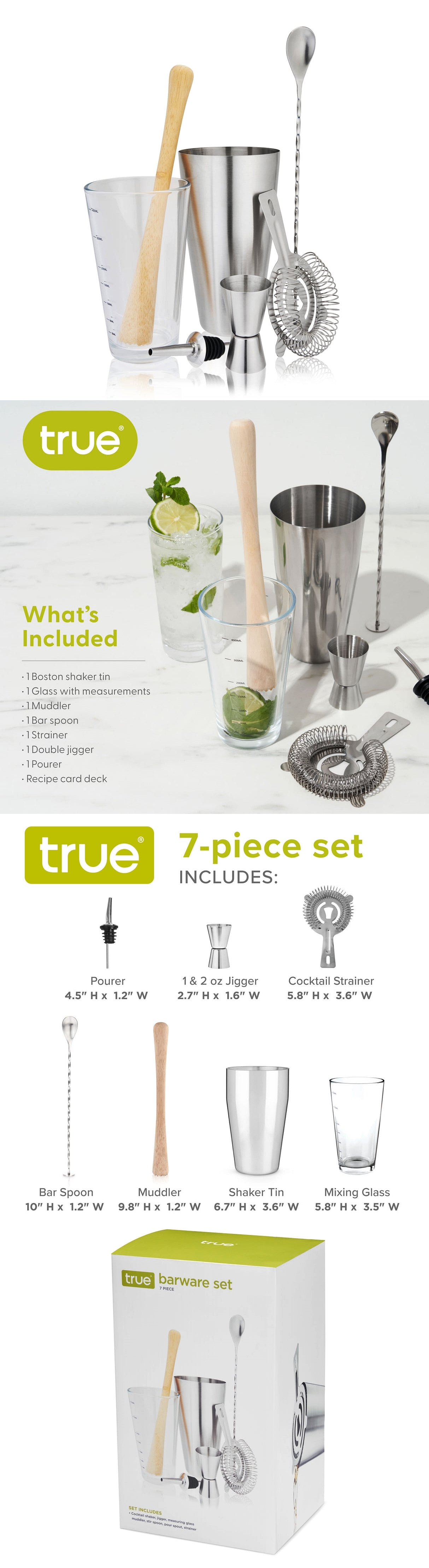 7-Piece Mixologist Barware Essentials Set by True