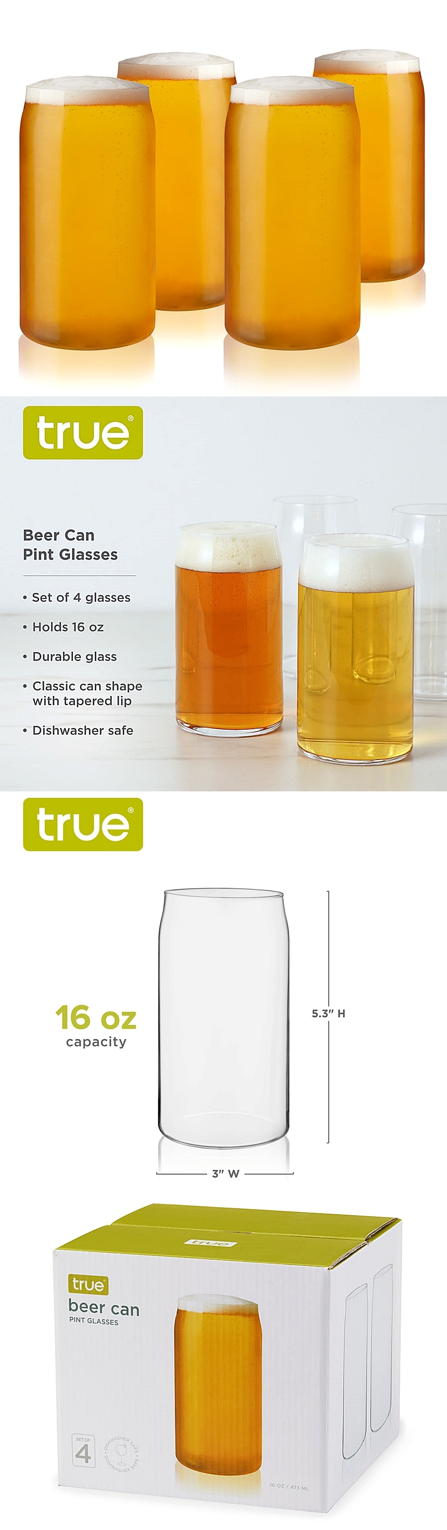 Beer Can-Shaped Pint Glasses by True (Set of 4)