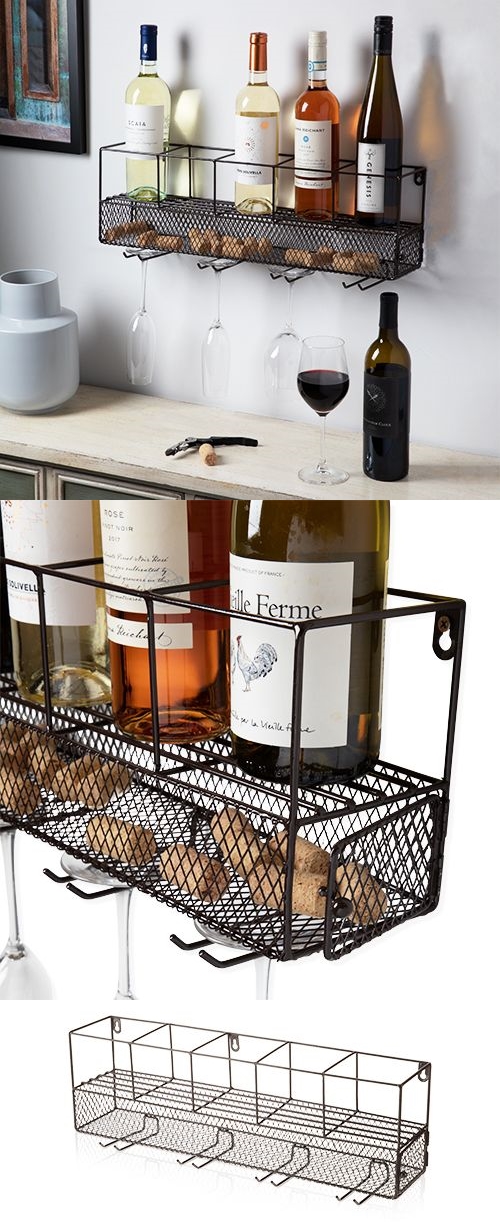 Wall-Mounted Wire Wine Shelf and Cork Cage by True