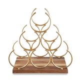 Gold Rings Pyramid 6 Bottle Wine Rack with Acacia-Wood Base by Twine