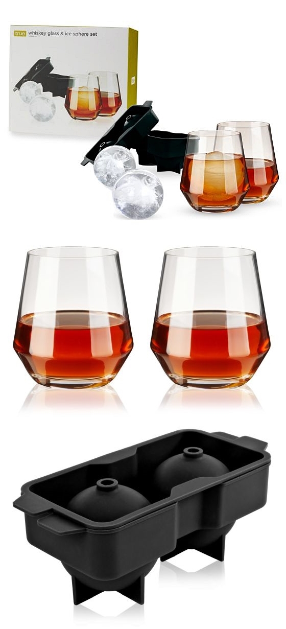 Tapered 12oz Whiskey Glasses and Ice Spheres Tray Set by True