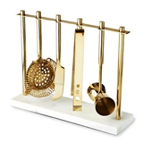 Gold-Finish 4-Piece Bar Tool Set with Marble Stand by Twine Living